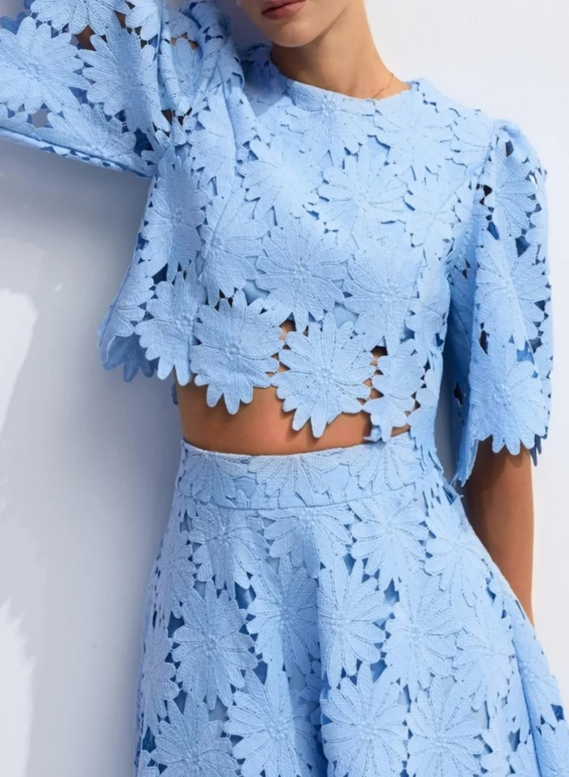 Sunfere  Madeline Lace Embroidered Top & Maxi Skirt Set for Women | Best Price UAE