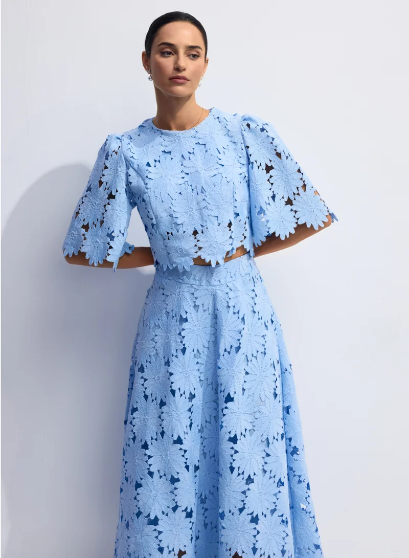 Sunfere  Madeline Lace Embroidered Top & Maxi Skirt Set for Women | Best Price UAE
