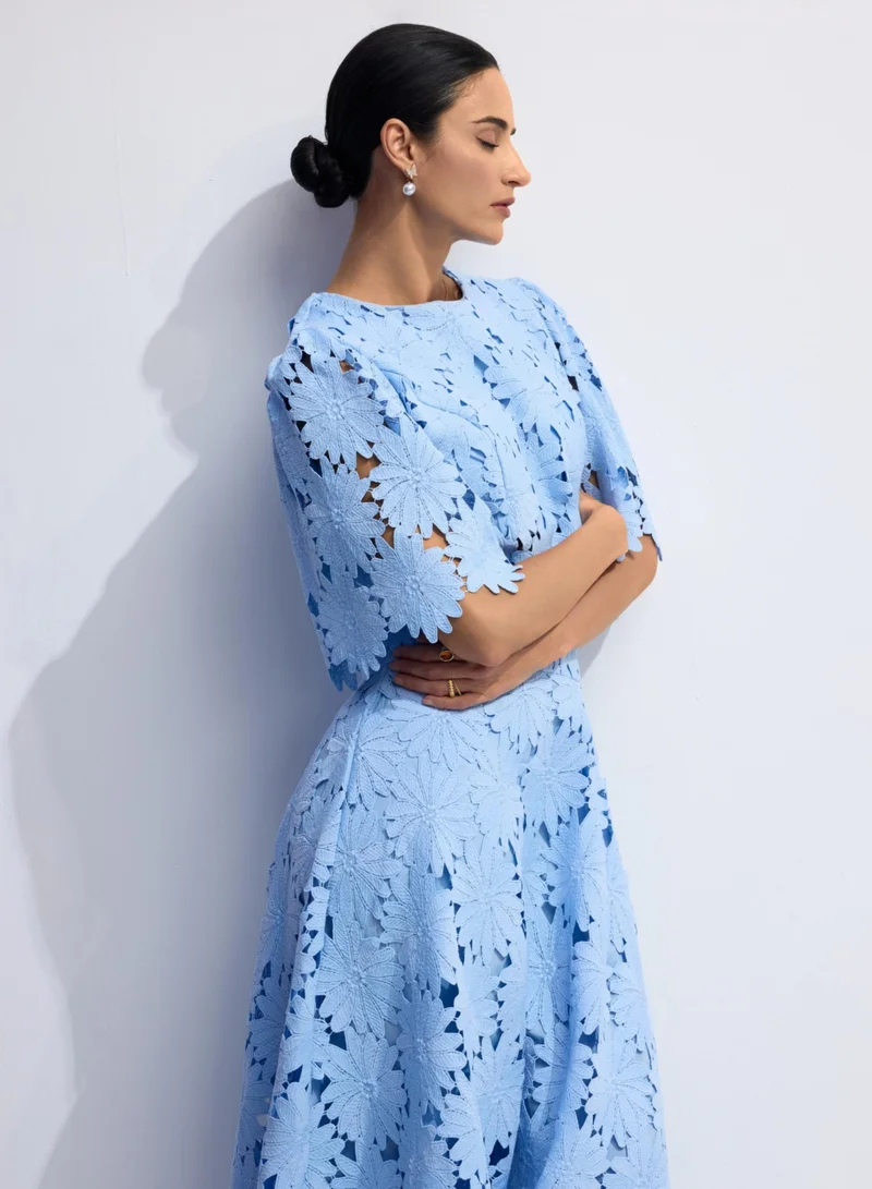 Sunfere  Madeline Lace Embroidered Top & Maxi Skirt Set for Women | Best Price UAE