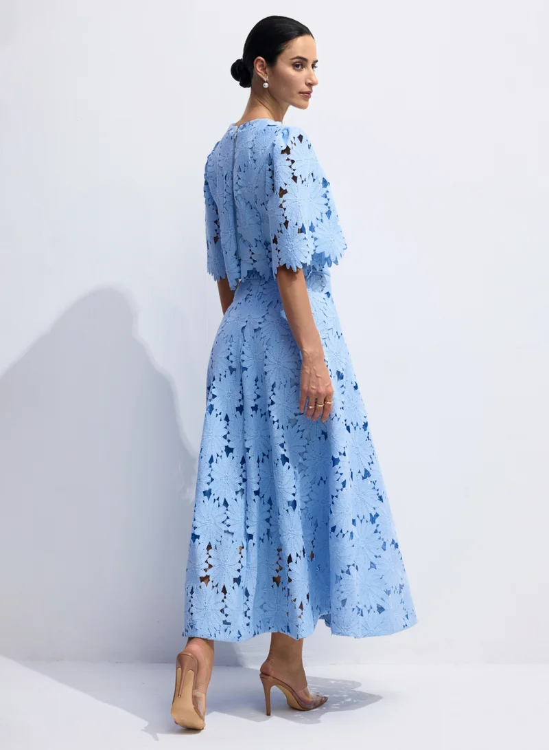 Sunfere  Madeline Lace Embroidered Top & Maxi Skirt Set for Women | Best Price UAE