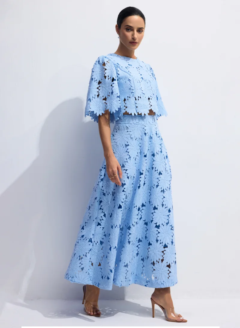 سنفير Madeline Lace Embroidered Top & Maxi Skirt Set