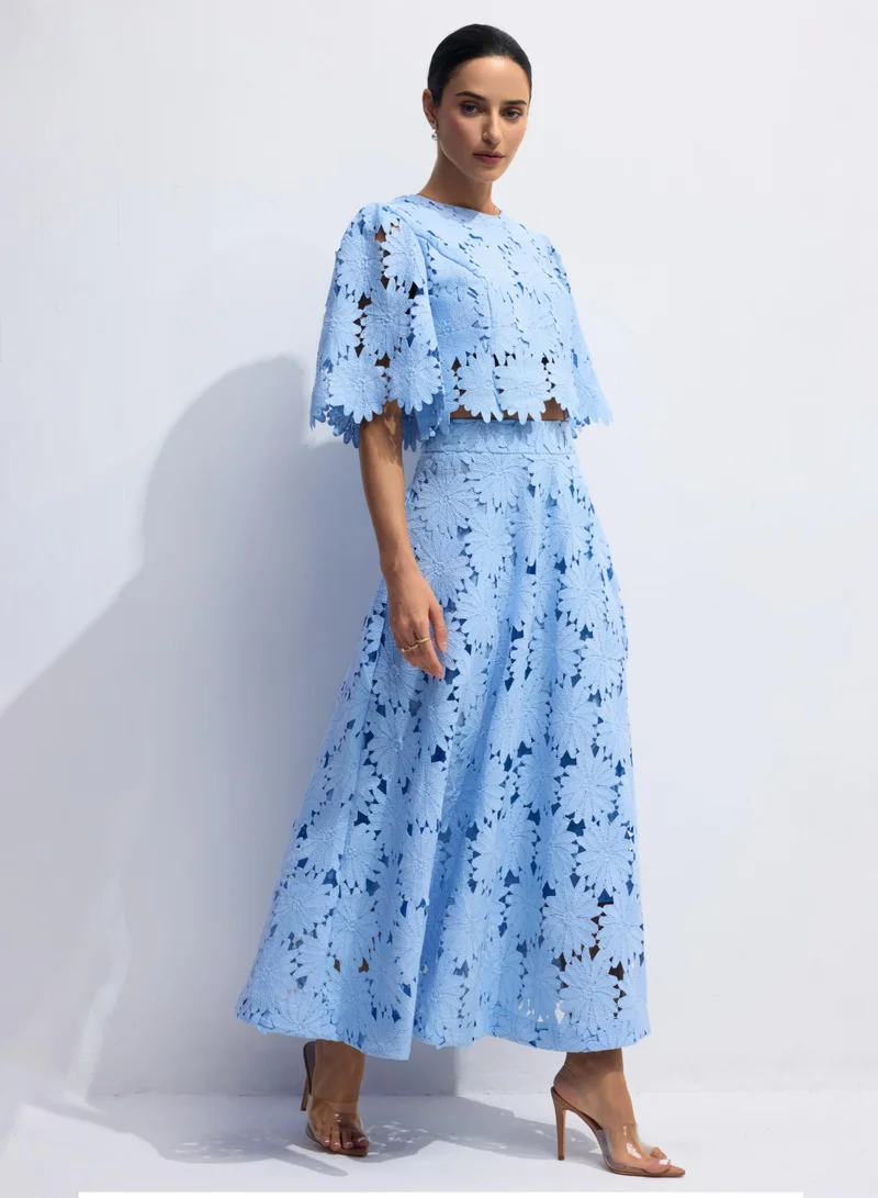 سنفير Madeline Lace Embroidered Top & Maxi Skirt Set