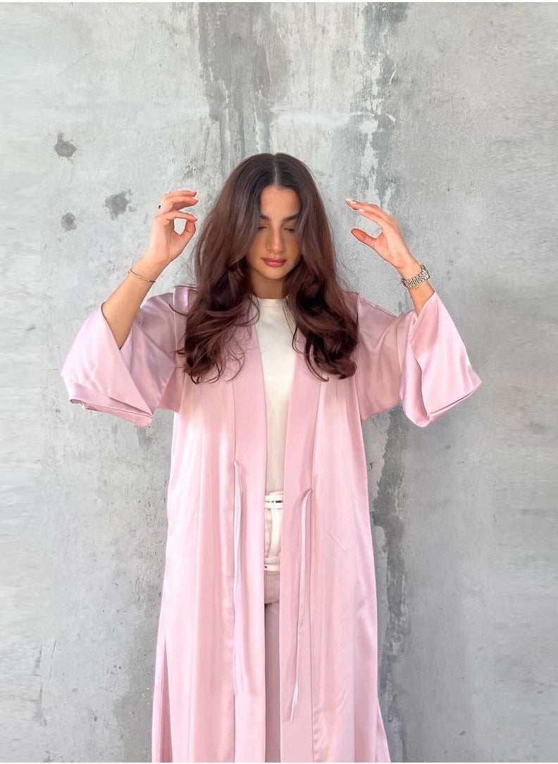 Stylish Pink Satin Soft Long Robe Dress Abaya