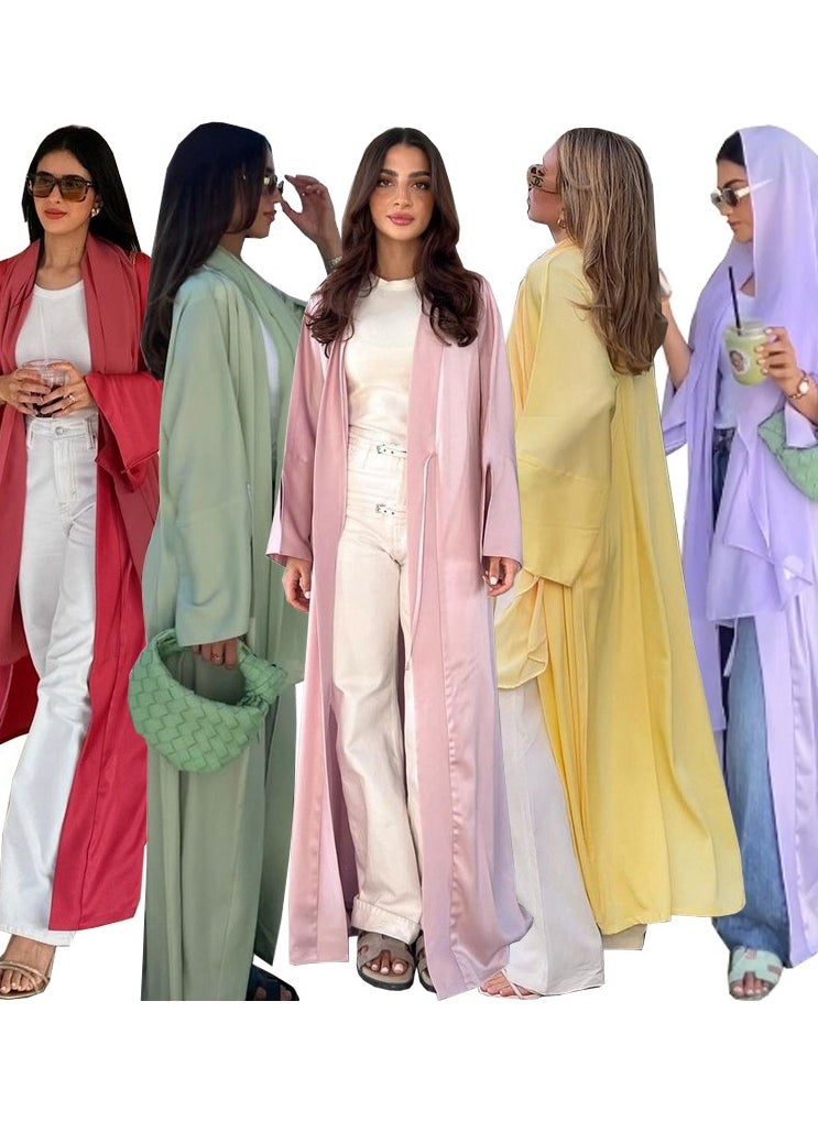 Stylish Pink Satin Soft Long Robe Dress Abaya