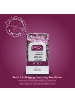 RETINOL Retinol Anti-Aging Cleansing Towelettes - All-in-One Cleanser, Toner & Makeup Remover in a Convenient Pre-Moistened Wipe - On-The-Go Exfoliating, Toning & Hydrating Leaves Skin Clean, Fresh & Refined  - Image 3
