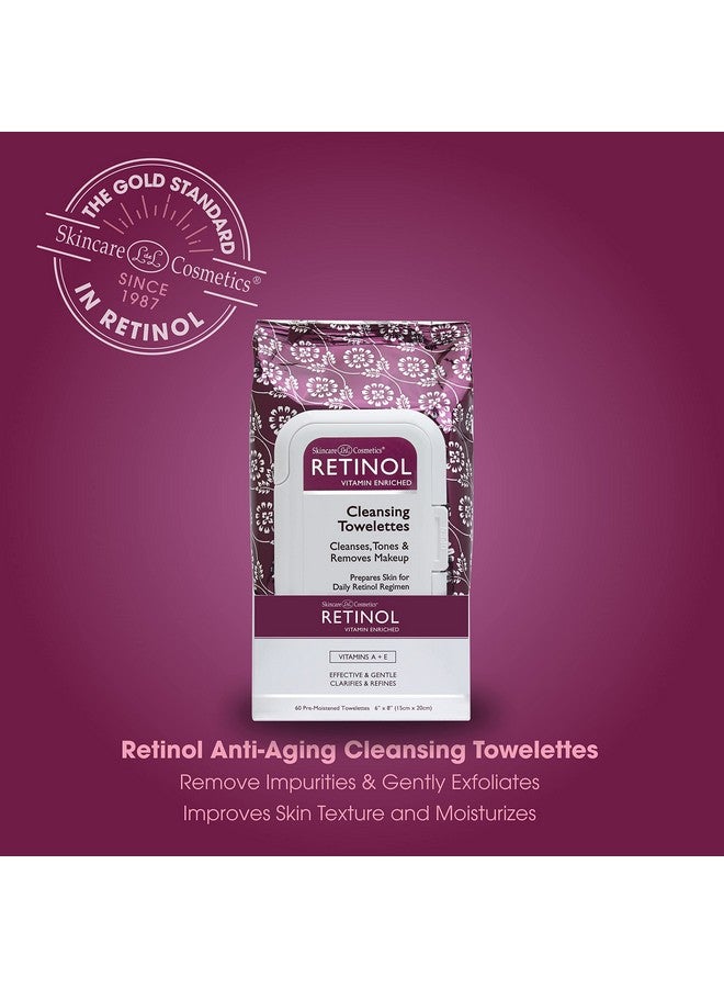 Retinol Anti-Aging Cleansing Towelettes - All-in-One Cleanser, Toner & Makeup Remover in a Convenient Pre-Moistened Wipe - On-The-Go Exfoliating, Toning & Hydrating Leaves Skin Clean, Fresh & Refined