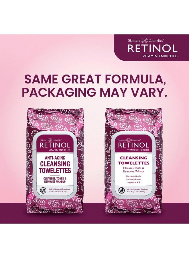 Retinol Anti-Aging Cleansing Towelettes - All-in-One Cleanser, Toner & Makeup Remover in a Convenient Pre-Moistened Wipe - On-The-Go Exfoliating, Toning & Hydrating Leaves Skin Clean, Fresh & Refined