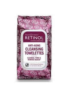 RETINOL Retinol Anti-Aging Cleansing Towelettes - All-in-One Cleanser, Toner & Makeup Remover in a Convenient Pre-Moistened Wipe - On-The-Go Exfoliating, Toning & Hydrating Leaves Skin Clean, Fresh & Refined  - Image 1