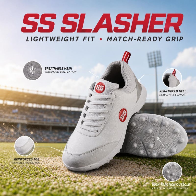 SS Slasher White/Grey/Red Cricket Shoes, UK 10 / EU 44 - Image 5
