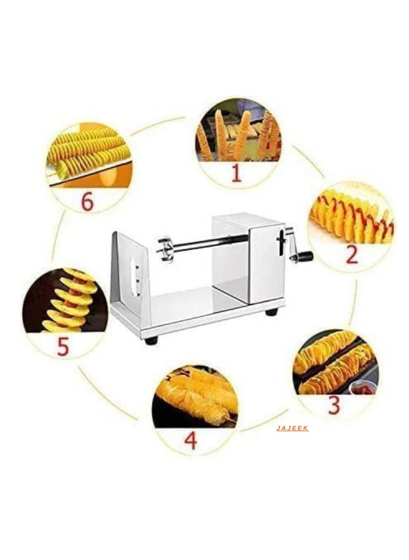 JAJEEK Stainless Steel Manual Spiral Potato Chips Cutter – Tornado Potato Chips Cutter with Vegetable Slicer for Kitchen – Lightweight, Versatile, and Easy-to-Use for Potato, Carrot, Zucchini, and Other Vegetables – Perfect for Snacks, Parties, and Creative Cooking - Image 1