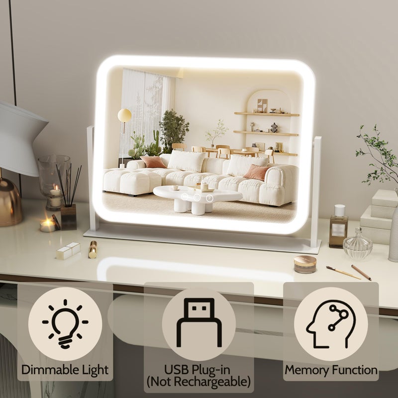 ROLOVE Lighted Makeup Mirror, 17"x13" Vanity Mirror with Lights, 10X Magnification, Gifts for Women, 3 Color Lighting Modes, Smart Touch Control, 360Â° Rotation for Bedroom or Tabletop (White) - Image 3
