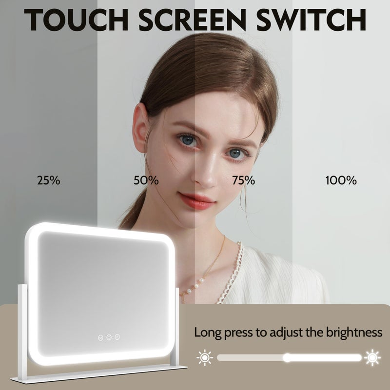 ROLOVE Lighted Makeup Mirror, 17"x13" Vanity Mirror with Lights, 10X Magnification, Gifts for Women, 3 Color Lighting Modes, Smart Touch Control, 360Â° Rotation for Bedroom or Tabletop (White) - Image 5
