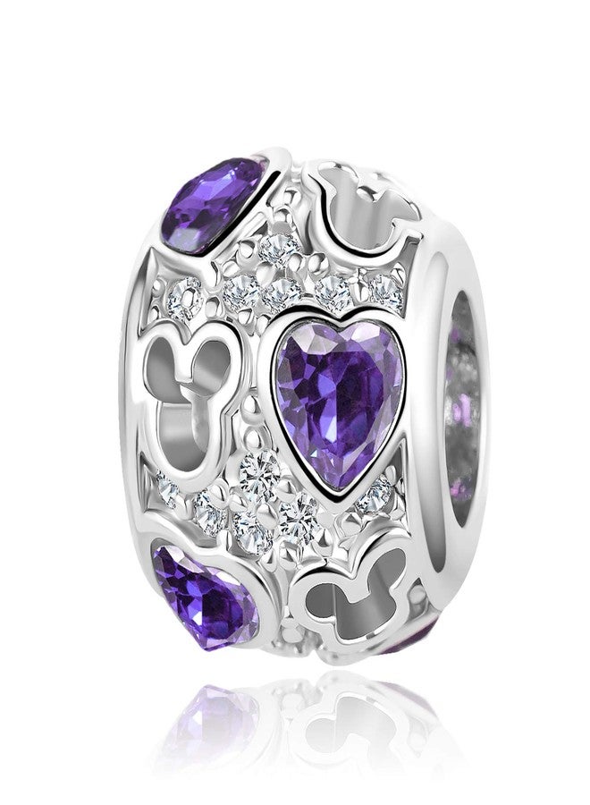 SBI Jewelry Mickey Purple Birthstone Mouse Charm Compatible with Pandora Charm Bracelets Women Disney Love Heart Bead Birthday - Image 1
