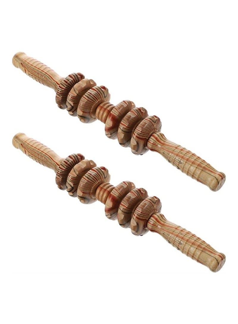 شو وو 2 Pcs Wooden Back Roller, Massager Handheld Roller Trigger Point Stick for Fascia, Cellulite, Muscle and Abdomen, Body Therapy Massager, Belly Relief Tool Khaki - Image 1