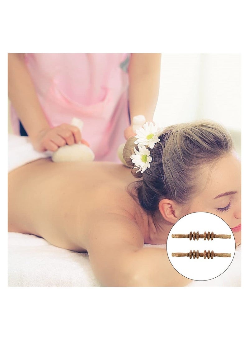شو وو 2 Pcs Wooden Back Roller, Massager Handheld Roller Trigger Point Stick for Fascia, Cellulite, Muscle and Abdomen, Body Therapy Massager, Belly Relief Tool Khaki - Image 5