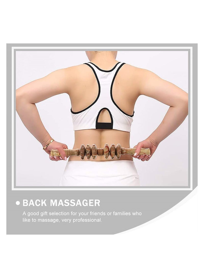 شو وو 2 Pcs Wooden Back Roller, Massager Handheld Roller Trigger Point Stick for Fascia, Cellulite, Muscle and Abdomen, Body Therapy Massager, Belly Relief Tool Khaki - Image 2