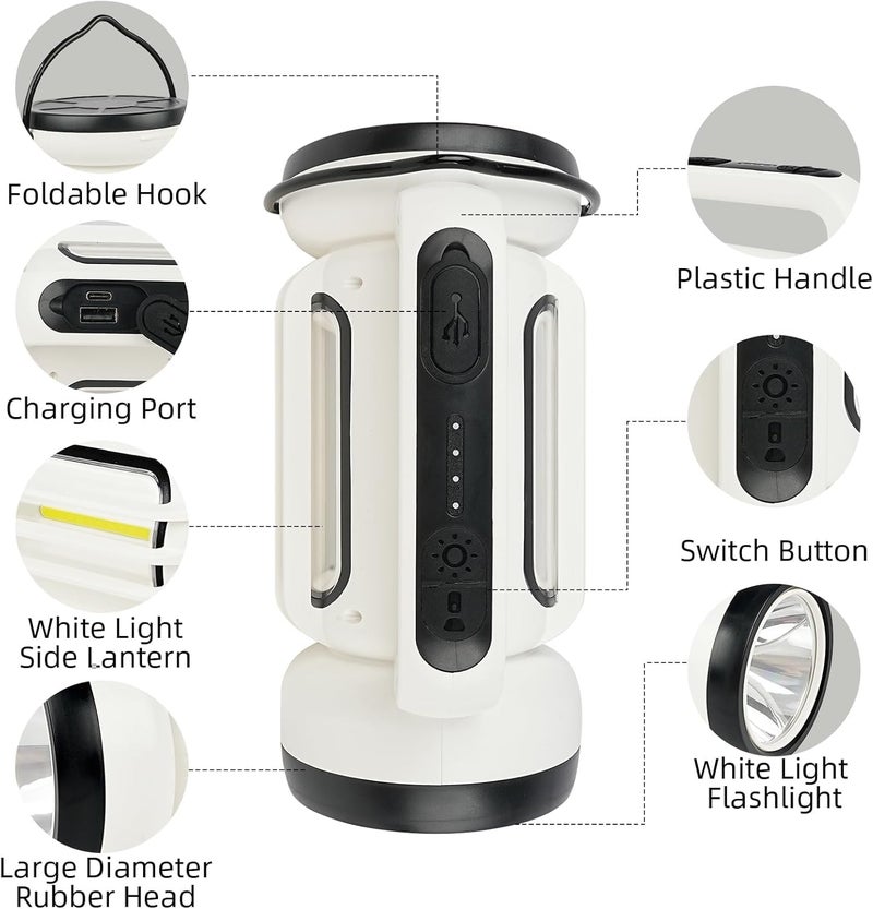Brikipth Brikipth Flashlight Camping Lantern MultiFunctional Emergency Rechargeable Portable Waterproof Emergency Light Torch Flashlight Waterproof dimmable USB Rechargeable White Flash Light - Image 3