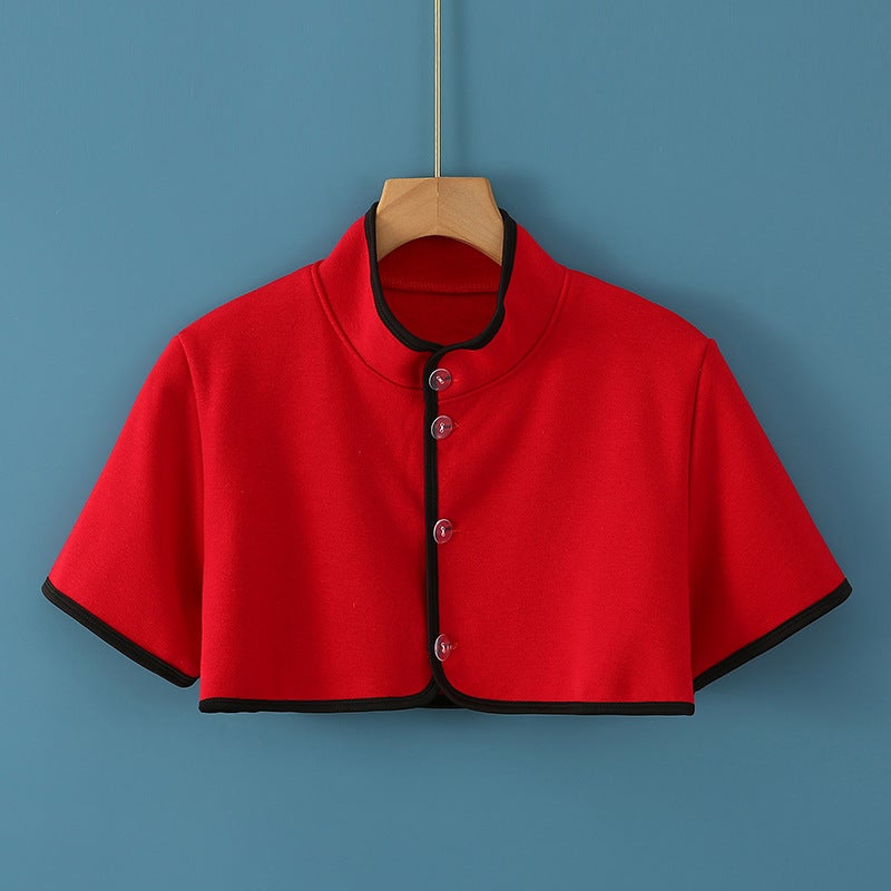 Generic Autumn and winter fleece-lined thickened shoulder pad cervical spine waistcoat sleeping womens confinement shawl mens shoulder protective clothing cold-proof warm artifact Velvet short sleeve stand collar [wine red]] 
