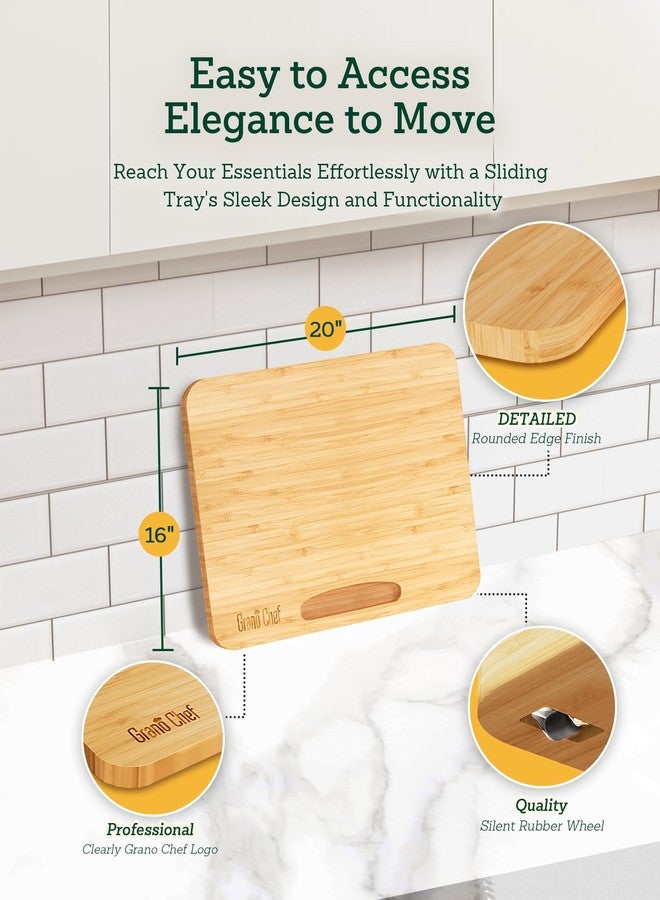 Mount Walker Bamboo Appliance Slider, Sliding Tray for Coffee Maker, Kitchen Countertop Appliance Rolling Tray, Coffee Pot Slider Tray with Rubber Wheels, Biggest (20"D x 16"W) - Image 3