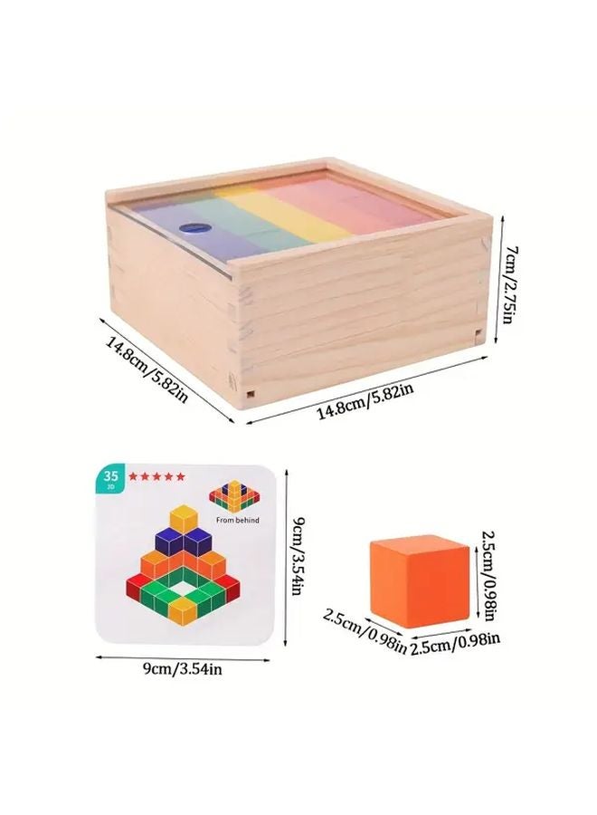 مكعبات خشبية ثلاثية الأبعاد، مجموعة ألعاب حسية لتدريب التفكير المنطقي المكاني، 50 قطعة - Image 3
