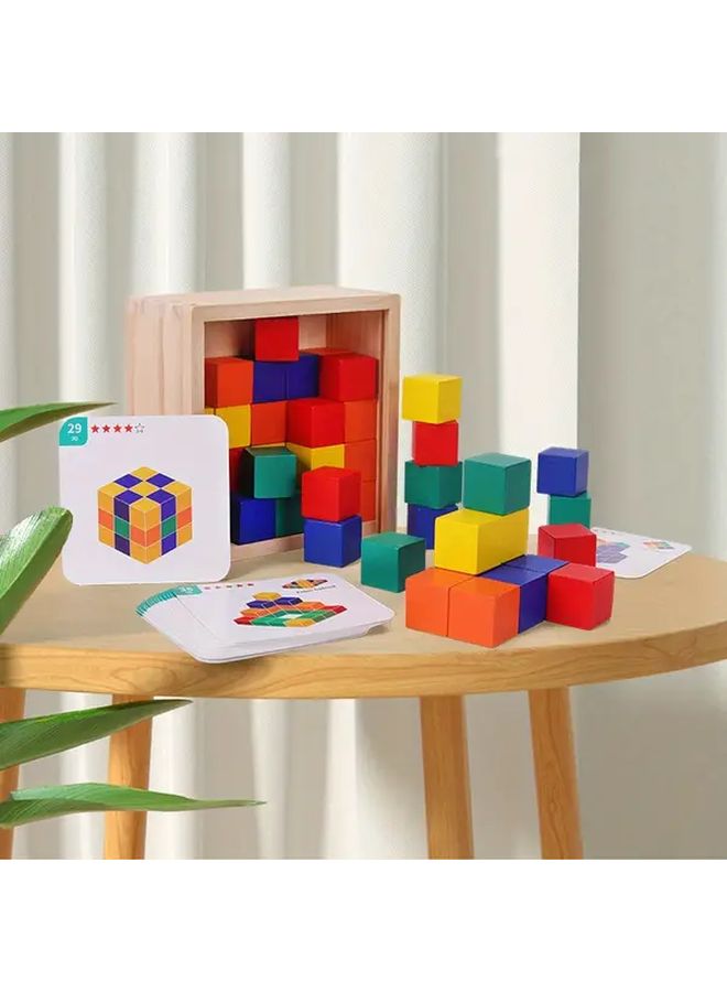 مكعبات خشبية ثلاثية الأبعاد، مجموعة ألعاب حسية لتدريب التفكير المنطقي المكاني، 50 قطعة - Image 4