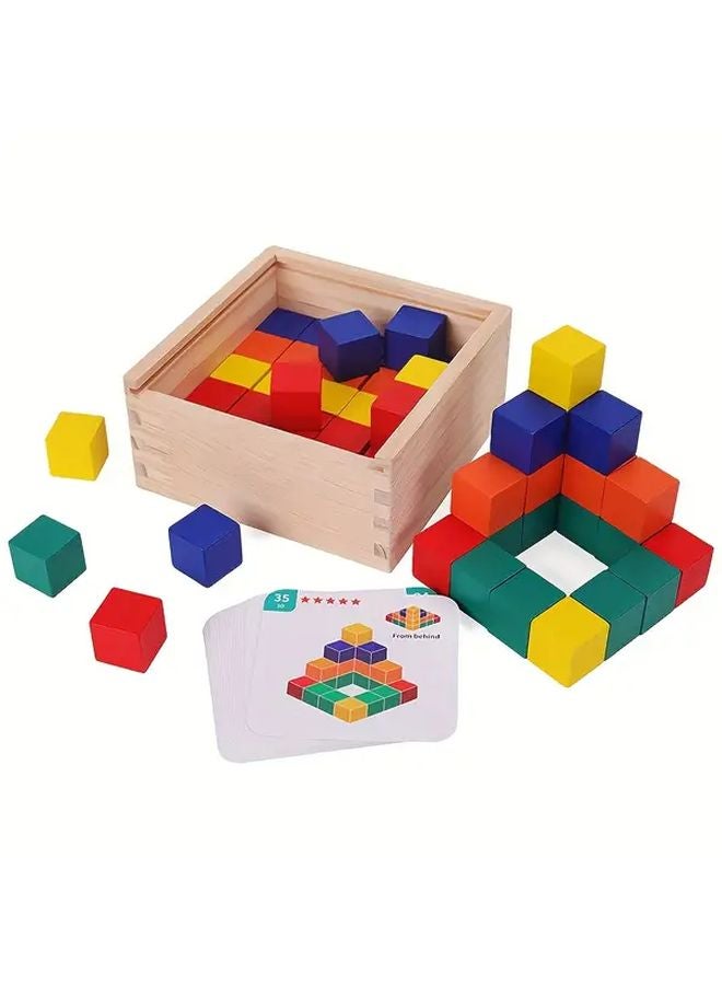 مكعبات خشبية ثلاثية الأبعاد، مجموعة ألعاب حسية لتدريب التفكير المنطقي المكاني، 50 قطعة - Image 2