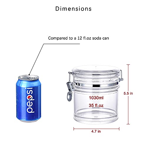IVOOBR 35 oz Reinforced Small Acrylic Canister with Locking Clamp, Airtight Flip Jar | Food Storage Container for Flour, Sugar, Coffee, Candy, Cookie etc - Image 3