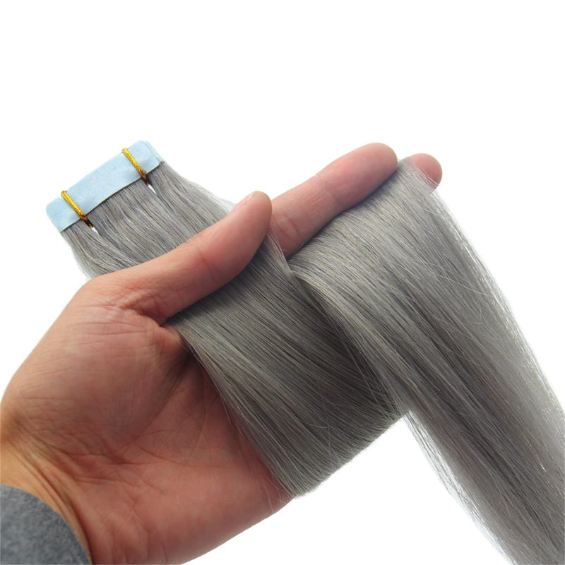 Yotty Seamless Tape in Human Hair Extensions Invisible Skin Wefts Brazilian Remy Human Hair Balayage Ombre Colors 16-24inch20pieces (Silver Gray, 16inch30gram) - Image 5