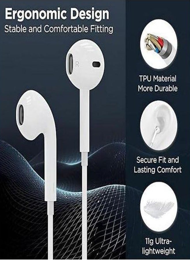 Wired In-Ear Earphones for Apple iPhone White  - Image 4