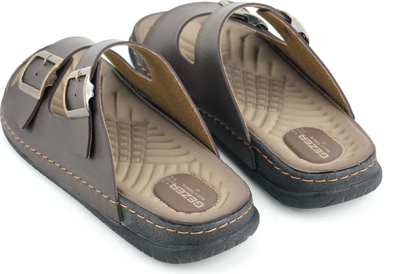 جيزر Men's Summer Artificial Leather Two Buckle Adjustable Comfortable Sole Daily Slippers