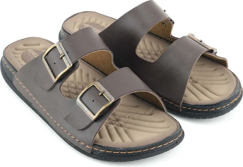 جيزر Men's Summer Artificial Leather Two Buckle Adjustable Comfortable Sole Daily Slippers