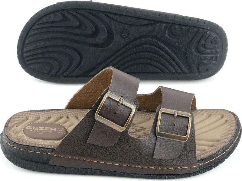 جيزر Men's Summer Artificial Leather Two Buckle Adjustable Comfortable Sole Daily Slippers
