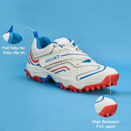 AVANT Men's Impact Cricket Shoes - Anti Skid Shoes with Rubber Outsole,Lightweight and Durable, Comfortable Cushioning, Outdoor Shoes Ideal for Turf, Ground Surfaces - 7 UK (AVMSH101CL01UK7) White - Image 3
