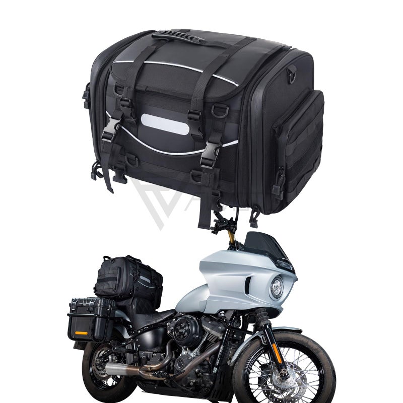Generic FVMOTO Universal Motorcycle Travel Luggage, Expandable Tail Bag 40-60L, All Weather Rack Bag, Sissy Bar Bags, Helmet Bag, Tour Pack Bag Storage Backpack with 6 Straps, Waterproof cover  - Image 1