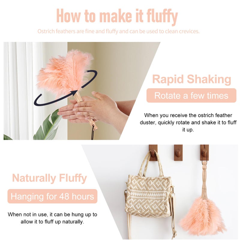 MehelloFeather Ostrich Feather Duster 12 Inch Handheld Duster Supplies, Wooden Handle Feather Duster for Cleaning Keyboard Home Car Office (Champagne) - Image 5