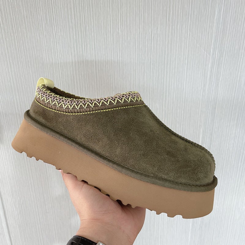 Ethnic Style Snow Boots Women'S Thick Bottom Woven Slippers Cowhide Wool Warm Foam Bottom Short Tube Non-Slip Increased Plus Size - Image 1