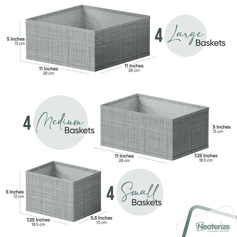 NEATERIZE Drawer Organizer Clothes Set of 12 Grey - Dresser Organizer For Nursery, Bedroom, Closet - The Perfect Baby Clothes Organizer and Storage & General Nursery Organization or Dresser Drawer Organizers - Image 2