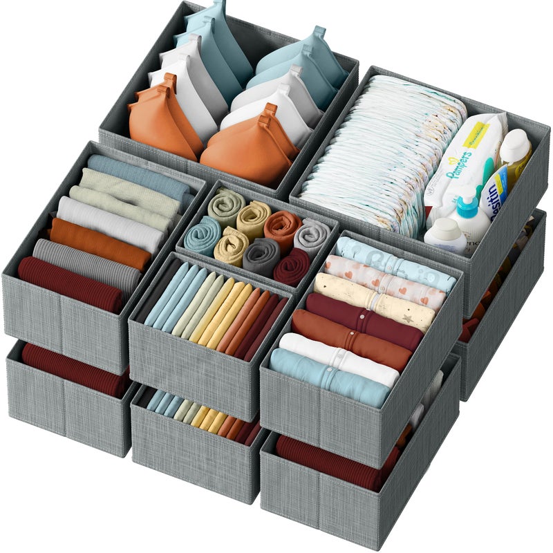 NEATERIZE Drawer Organizer Clothes Set of 12 Grey - Dresser Organizer For Nursery, Bedroom, Closet - The Perfect Baby Clothes Organizer and Storage & General Nursery Organization or Dresser Drawer Organizers - Image 1