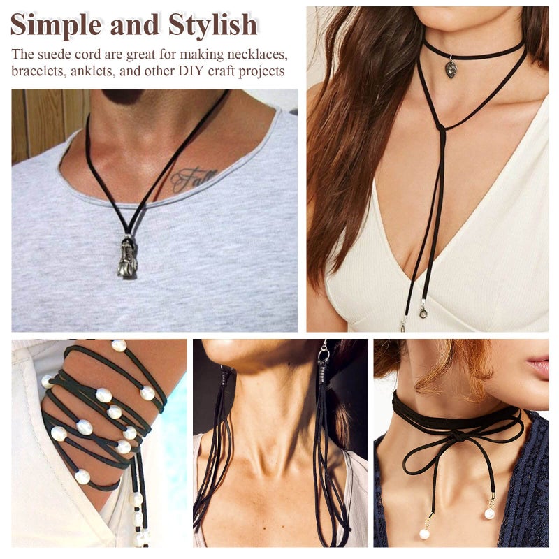 anezus Leather String, Flat Suede Cord Faux Leather Cord Thin Leather Lace for Bracelets, Necklaces, Jewelry Making and Art Crafts (2.7 MM Black) - Image 4