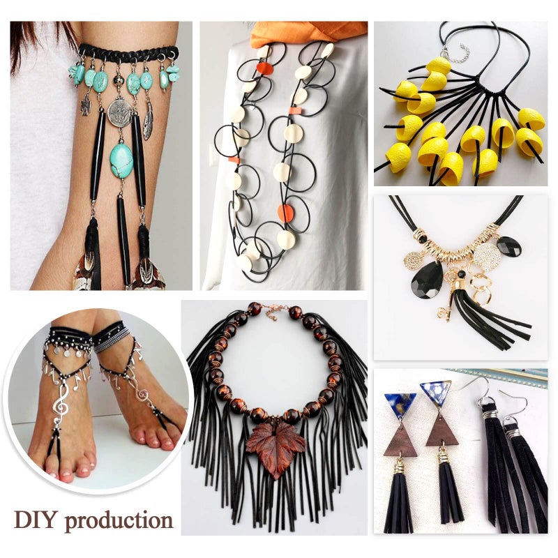 anezus Leather String, Flat Suede Cord Faux Leather Cord Thin Leather Lace for Bracelets, Necklaces, Jewelry Making and Art Crafts (2.7 MM Black) - Image 5