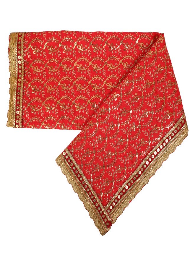 أديتري_كرييشن حصيرة ديكور Aasan Chunari خلفية Pooja القماش Chunni الهندي التقليدي هدايا السنة الجديدة ديكور المهرجان MATA Ki Chunri لتمثال Chowki Aasan Mat ديكور المنزل (الحجم: 38 بوصة × 38 بوصة) (أحمر) - Image 3