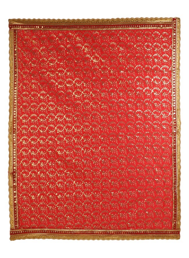 أديتري_كرييشن حصيرة ديكور Aasan Chunari خلفية Pooja القماش Chunni الهندي التقليدي هدايا السنة الجديدة ديكور المهرجان MATA Ki Chunri لتمثال Chowki Aasan Mat ديكور المنزل (الحجم: 38 بوصة × 38 بوصة) (أحمر) - Image 2