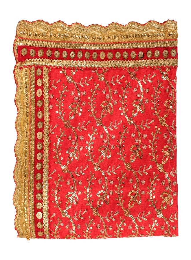 أديتري_كرييشن حصيرة ديكور Aasan Chunari خلفية Pooja القماش Chunni الهندي التقليدي هدايا السنة الجديدة ديكور المهرجان MATA Ki Chunri لتمثال Chowki Aasan Mat ديكور المنزل (الحجم: 38 بوصة × 38 بوصة) (أحمر) - Image 1