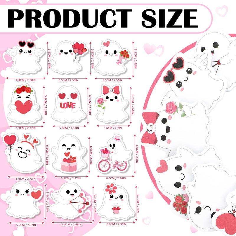 Yinder 24 Pads Valentines Ghost Sticky Notes Boo Cartoon Fun Sticky Notes Pads Bulk Valentines Red Pink Flowers Hearts Self Adhesive Gift for Kids Classroom School Office Party Supplies - Image 2