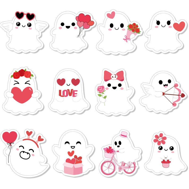 Yinder 24 Pads Valentines Ghost Sticky Notes Boo Cartoon Fun Sticky Notes Pads Bulk Valentines Red Pink Flowers Hearts Self Adhesive Gift for Kids Classroom School Office Party Supplies - Image 1