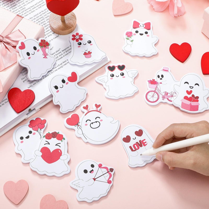Yinder 24 Pads Valentines Ghost Sticky Notes Boo Cartoon Fun Sticky Notes Pads Bulk Valentines Red Pink Flowers Hearts Self Adhesive Gift for Kids Classroom School Office Party Supplies - Image 4