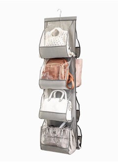Y&D Hanging Purse Organizer For Closet Clear Handbag for Purses, Handbags Etc. 8 Easy Access Vinyl Pockets With 360 Degree Swivel Hook, Gray, 48” L x 13.8” W  - Image 1