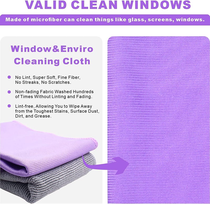 Longmann NÎ˜rwex Basic Package Window Cleaning Cloth and EnviroCloth Glass Cloth, Cleaning Cloth, Streaks Schatches Free, Just Add Water (Purple 1 Pack, Grey 1 Pack) - Image 3