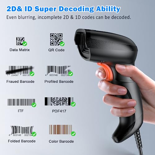 Symcode USB Barcode Scanner Handheld Wired Automatic Bar Code Scanner with Long USB Cable for Mobile Payment, Convenience Store, Supermarket, Warehouse - Image 2