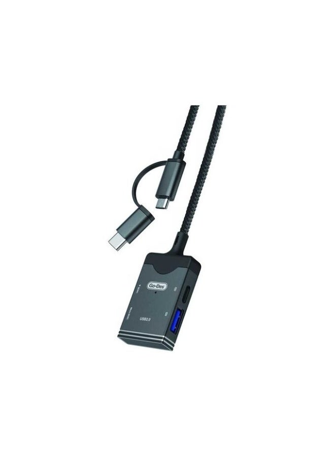 Go-Des 5-in-1 Multi-Function OTG Adapter Card Reader with USB-C & Micro USB, SD/TF Card Reader, USB Port for Smartphone, Tablet & PC - Image 1